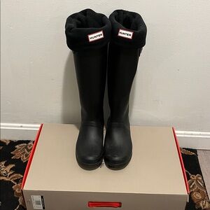 Hunter Black Fleece-Lined Rain Boots